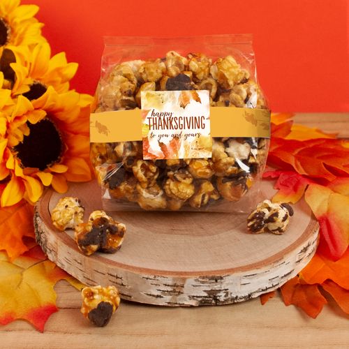 Personalized Thanksgiving Falling Into Autumn Chocolate Caramel Sea Salt Gourmet Popcorn 3.5 oz Bags