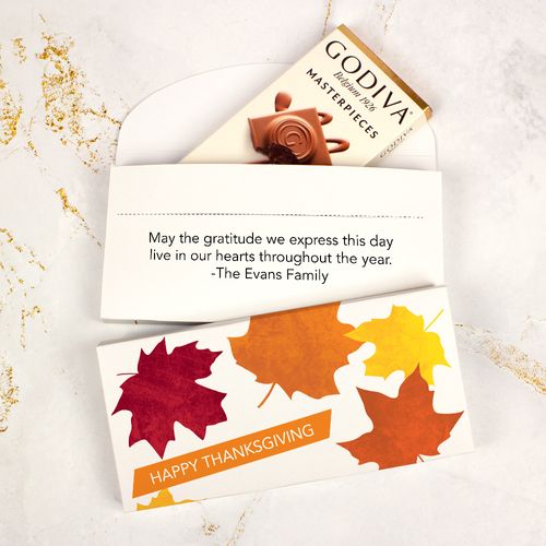 Deluxe Personalized Thanksgiving Fall Leaves Godiva Chocolate Bar in Gift Box