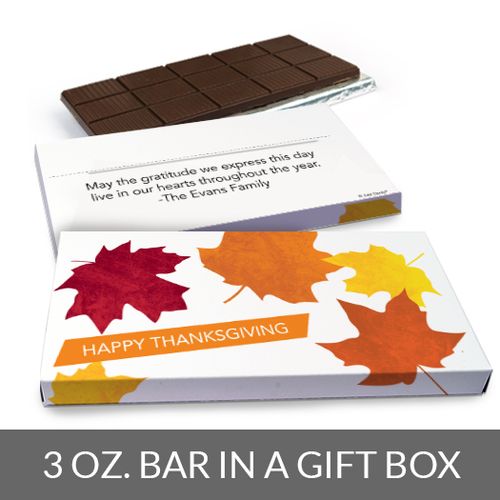 Deluxe Personalized Fall leaves Thanksgiving Chocolate Bar in Gift Box (3oz Bar)