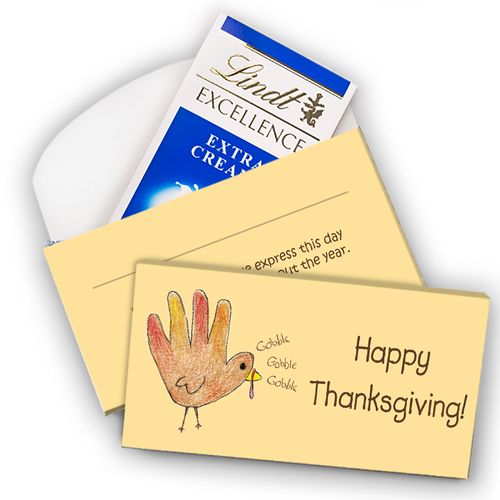 Deluxe Personalized Handprint Turkey Thanksgiving Lindt Chocolate Bar in Gift Box (3.5oz)