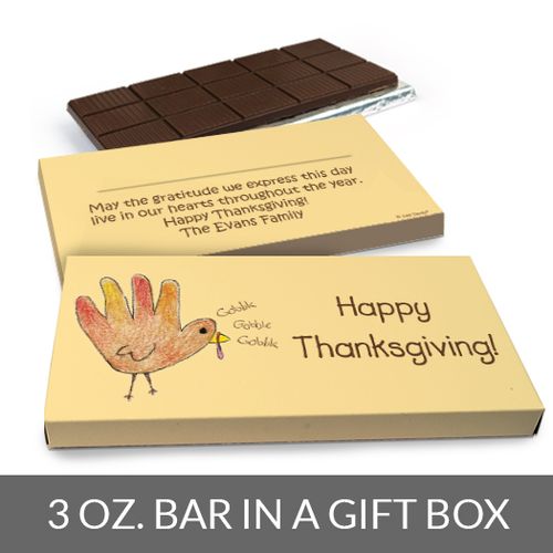 Deluxe Personalized Handprint Turkey Thanksgiving Chocolate Bar in Gift Box (3oz Bar)