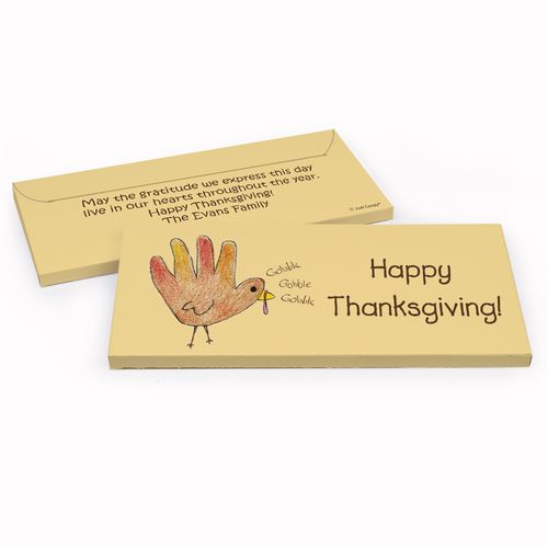 Deluxe Personalized Handprint Turkey Thanksgiving Chocolate Bar in Gift Box