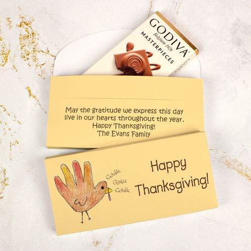 Deluxe Personalized Thanksgiving Handprint Turkey Godiva Chocolate Bar in Gift Box