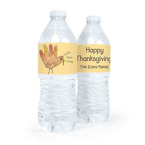 Personalized Child's Handprint Thanksgiving Water Bottle Labels (5 Labels)