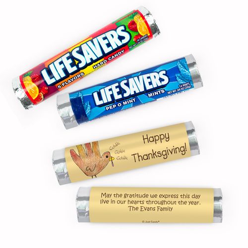 Personalized Thanksgiving Turkey Handprint Lifesavers Rolls (20 Rolls)