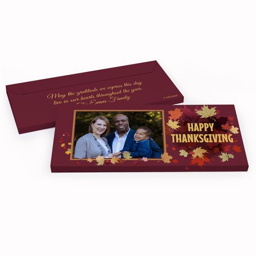 Deluxe Personalized Leaves with Photo Thanksgiving Chocolate Bar in Gift Box