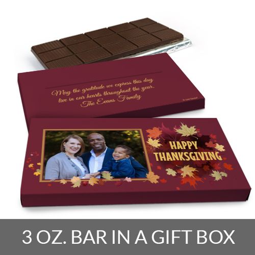 Deluxe Personalized Leaves with Photo Thanksgiving Chocolate Bar in Gift Box (3oz Bar)