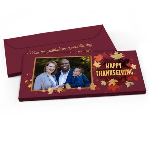 Deluxe Personalized Leaves with Photo Thanksgiving Candy Bar Favor Box