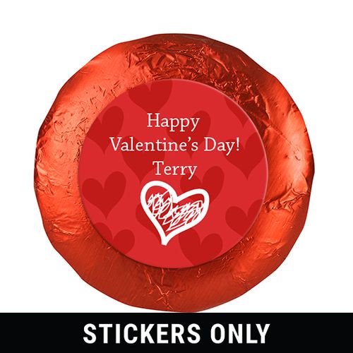 Valentine's Day Scribble Heart 1.25" Stickers (48 Stickers)