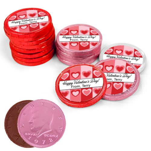 Valentine's Day Fading Hearts Milk Chocolate Red, Pink and White Coins with Stickers (84 Pack)