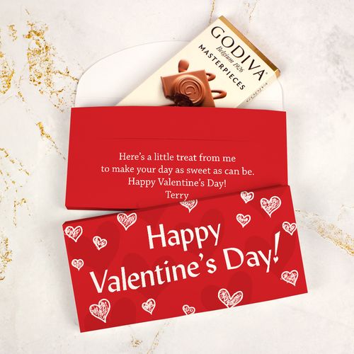 Deluxe Personalized Scribble Hearts Valentine's Day Godiva Chocolate Bar in Gift Box