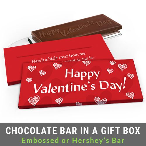 Deluxe Personalized Scribble Hearts Valentine's Day Chocolate Bar in Gift Box