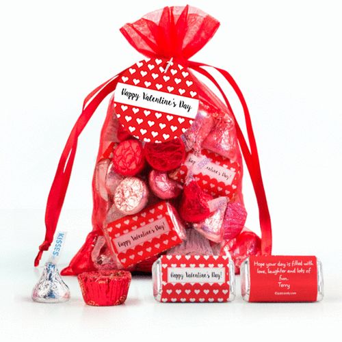 Red Medium Organza Bag Little Hearts Valentine's Day Hershey's Mix