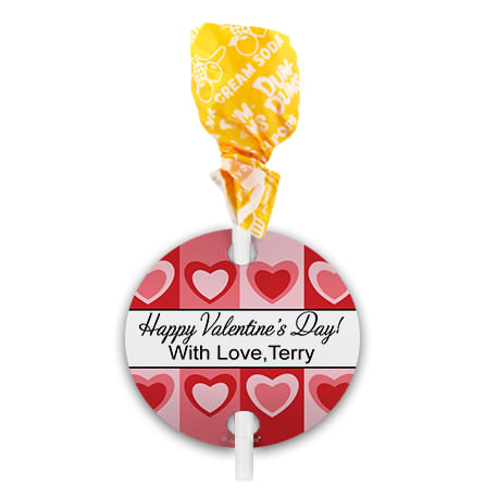Personalized Love Pop Art Hearts Valentine's Day Dum Dums with Gift Tag (75 pops)