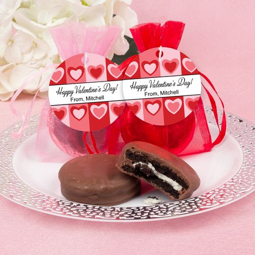 Personalized Valentine's Day Fading Hearts Chocolate Covered Oreo Cookie in Organza Bags