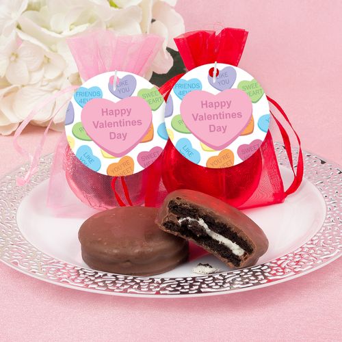 Personalized Valentine's Day Conversation Hearts Chocolate Covered Oreo Cookies in Organza Bags with Gift tag