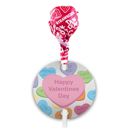 Conversation Hearts Kid's School Valentine's Day Dum Dums with Gift Tag (75 pops)