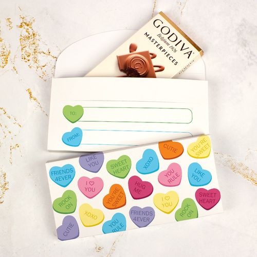 Deluxe Personalized Conversation Hearts Valentine's Day Godiva Chocolate Bar in Gift Box
