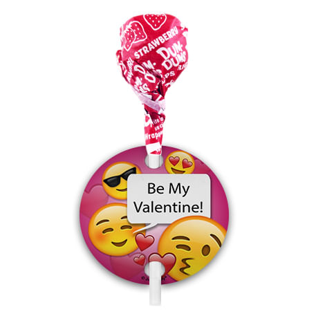 Personalized Emoji Valentine's Day Dum Dums with Gift Tag (75 pops)