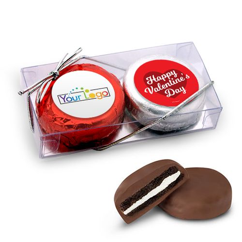 Add Your Logo Valentine's Day Script Heart 2Pk Chocolate Covered Oreo Cookies