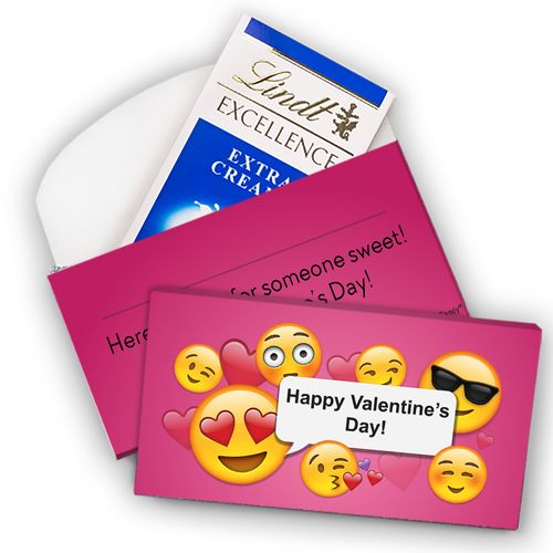 Deluxe Personalized Valentine's Day Emoji Valentine Lindt Chocolate Bar in Gift Box (3.5oz)