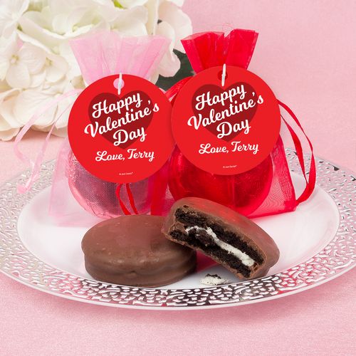 Personalized Valentine's Day Script Heart Chocolate Covered Oreo Cookies in Organza Bags with Gift tag