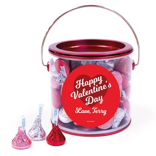 Personalized Valentine's Day Script Heart Hershey's Kisses Red Paint Can