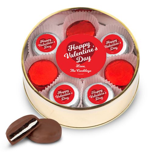 Personalized Valentine's Day Gold Extra Large Plastic Tin - 16 Chocolate Covered Oreo Cookies