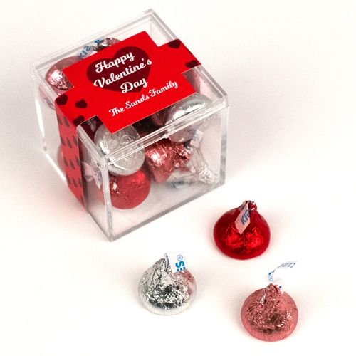 Personalized Valentine's Day Script Heart JUST CANDY® favor cube with Hershey's Kisses