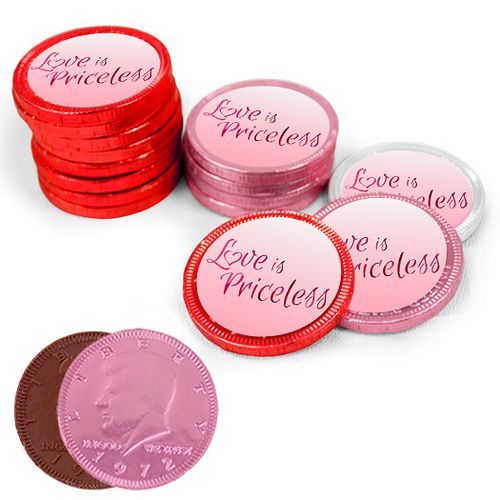 Valentine's Day Milk Chocolate Red, Pink and White Coins with Stickers (84 Pack)