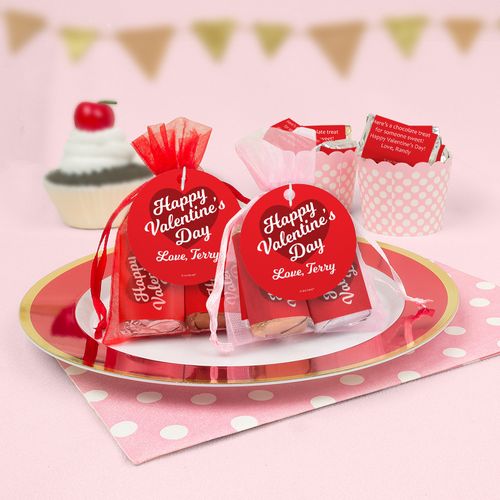 Personalized Valentine's Day Script Heart Hershey's Miniatures in Organza Bags with Gift Tag