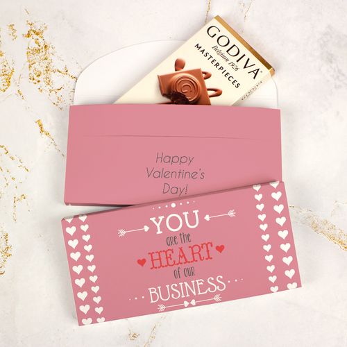 Deluxe Personalized Heart of Our Business Valentine's Day Godiva Chocolate Bar in Gift Box