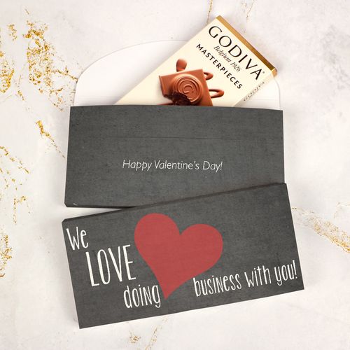 Deluxe Personalized Heart of Our Business Love Valentine's Day Godiva Chocolate Bar in Gift Box