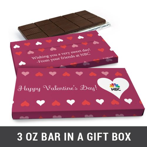 Deluxe Personalized Add Your Logo Hearts Valentine's Day Chocolate Bar in Gift Box (3oz Bar)