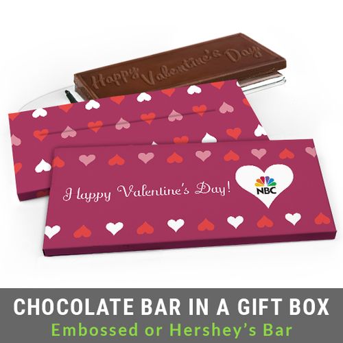 Deluxe Personalized Add Your Logo Hearts Valentine's Day Chocolate Bar in Gift Box