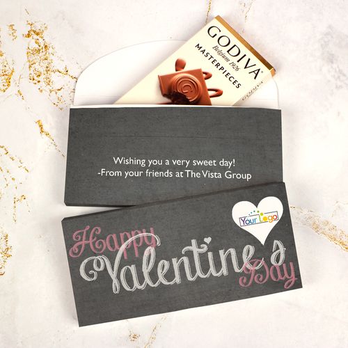 Deluxe Personalized Valentine's Day Charcoal Heart Add Your Logo Godiva Chocolate Bar in Gift Box