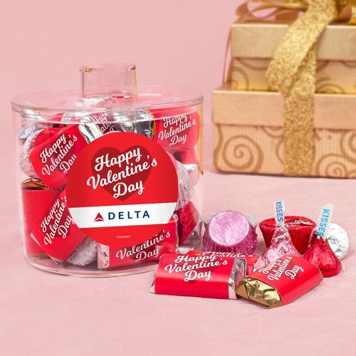 Personalized Valentine's Day Classic Heart Add Your Logo Container with Hershey's Mix