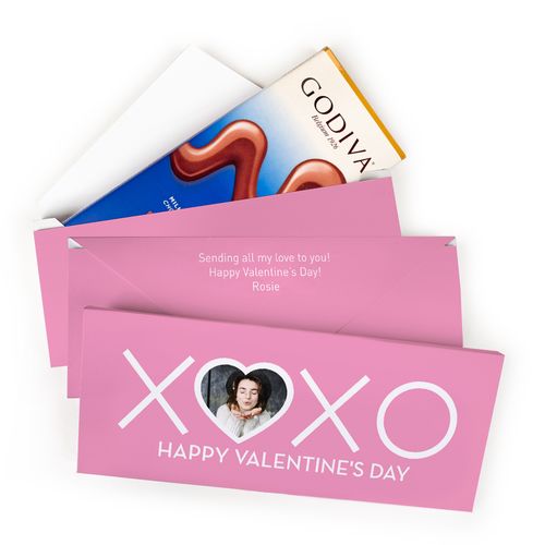 Deluxe Personalized Valentine's Day XOXO Photo Godiva Chocolate Bar in Gift Box (3.1oz)