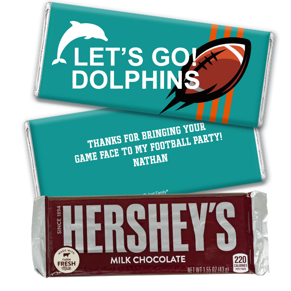 Personalized Dolphins Football Party Hershey's Chocolate Bar & Wrapper