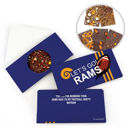 Personalized Rams Football Party Gourmet Infused Belgian Chocolate Bars (3.5oz)