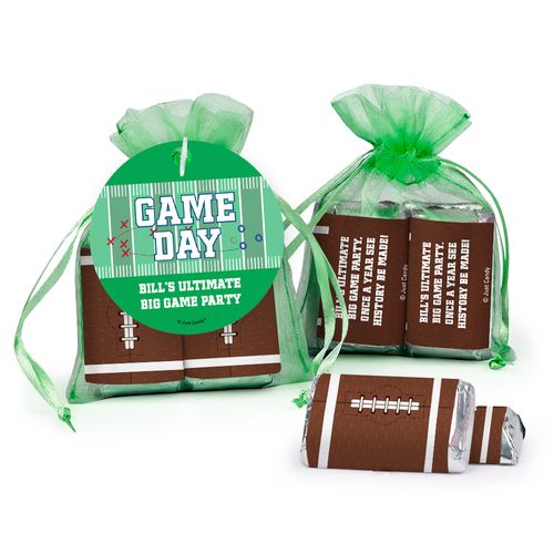 Personalized Gameday Football Field Hershey's Miniatures in Organza Bags with Gift Tag