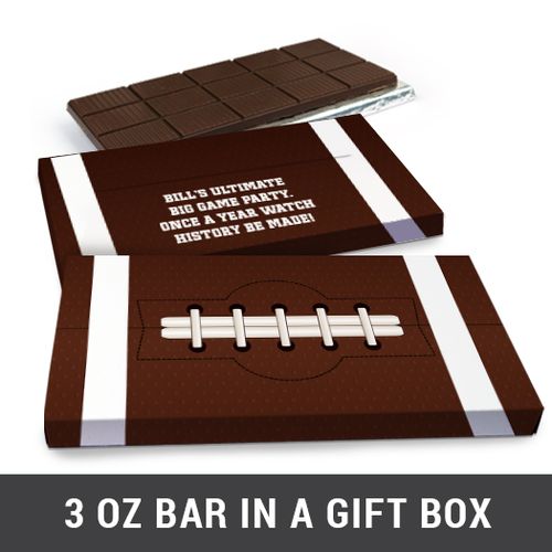 Deluxe Personalized Football Football Party Themed Chocolate Bar in Gift Box (3oz Bar)