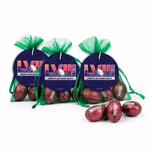 Personalized Football Stadium Chocolate Footballs in Organza Bags with Gift Tag