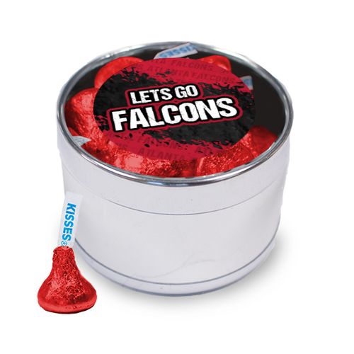 Let's Go Falcons Medium Silver Plastic Tin - 30 Red Hershey's Kisses