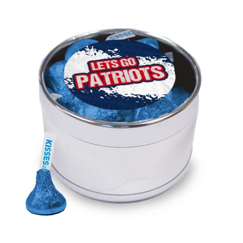 Let's Go Patriots Medium Silver Plastic Tin - 30 Dark Blue Hershey's Kisses