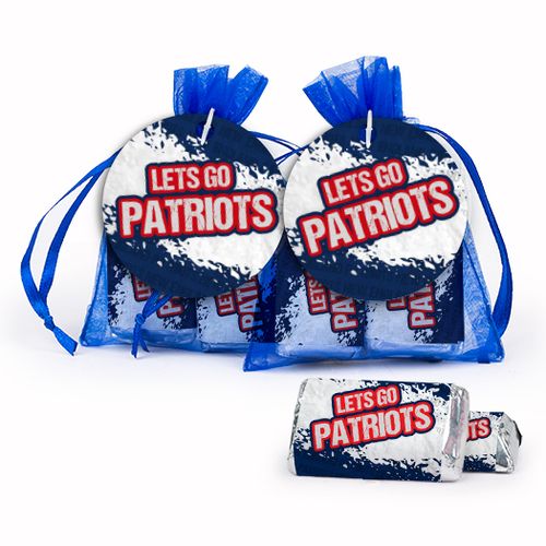 Football Party Themed Let's Go Patriots Hershey's Miniatures in XS Organza Bags with Gift Tag