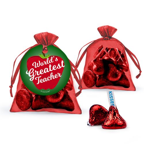 Teacher Appreciation Big Apple Hershey's Kisses in Organza Bags with Gift Tag