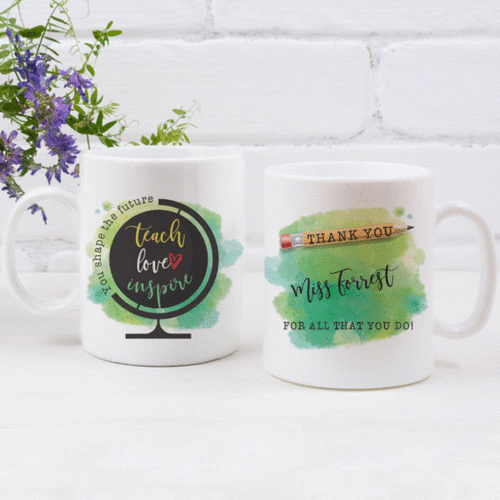 Personalized E-Teacher Appreciation Coffee Mugs Teach Love Inspire (11oz)