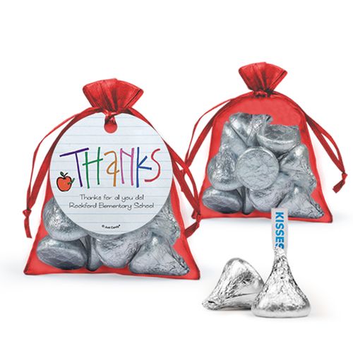 Personalized Teacher Appreciation Doodle Hershey's Kisses in Organza Bags with Gift Tag