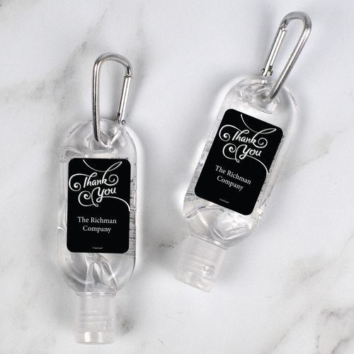 Personalized Hand Sanitizer with Carabiner Thank You Swirls 1 fl. oz bottle